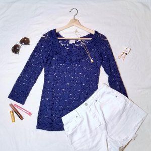 Anthropologie 9-h15 Stcl Ruffled Navy Top︱Size S